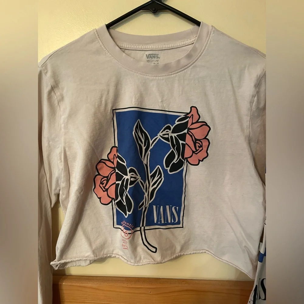 Vans Beige Cropped Long Sleeve Tee with Floral Graphic - Picture 2 of 4